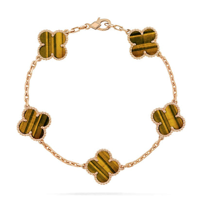 [✨ROSE✨]CLOVER  5 MOTIFS TIGER EYE BRACELET