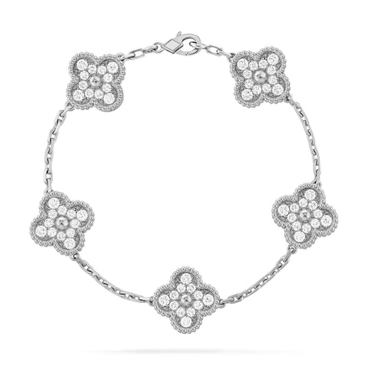 [✨ROSE✨]CLOVER 5 MOTIFS  DIAMOND BRACELET SILVER
