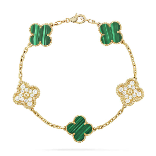 [✨ROSE✨]CLOVER  5 MOTIF MALACHITE DIAMOND BRACELET