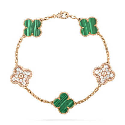 [✨ROSE✨]CLOVER  5 MOTIF MALACHITE DIAMOND BRACELET