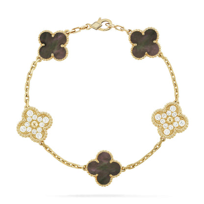 [✨ROSE✨]CLOVER 5 MOTIF GRAY MOP DIAMOND BRACELET