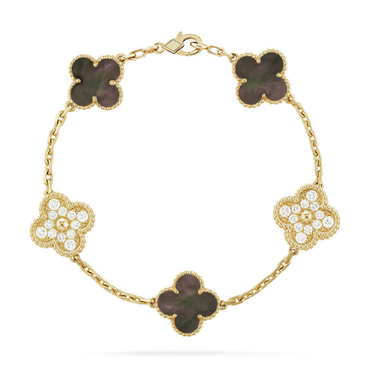 [✨ROSE✨]CLOVER 5 MOTIF GRAY MOP DIAMOND BRACELET