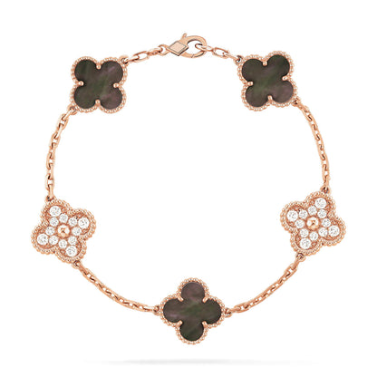 [✨ROSE✨]CLOVER 5 MOTIF GRAY MOP DIAMOND BRACELET