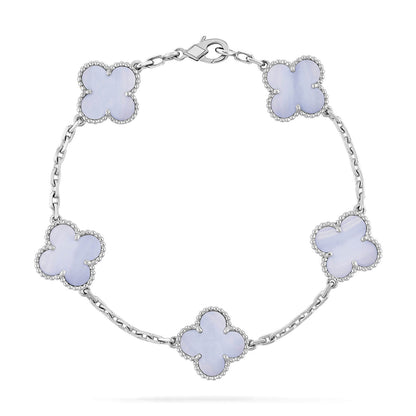 [✨ROSE✨]CLOVER  5 MOTIF PURPLE CHALCEDONY BRACELET SILVER