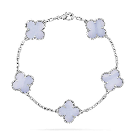 [✨ROSE✨]CLOVER  5 MOTIF PURPLE CHALCEDONY BRACELET SILVER