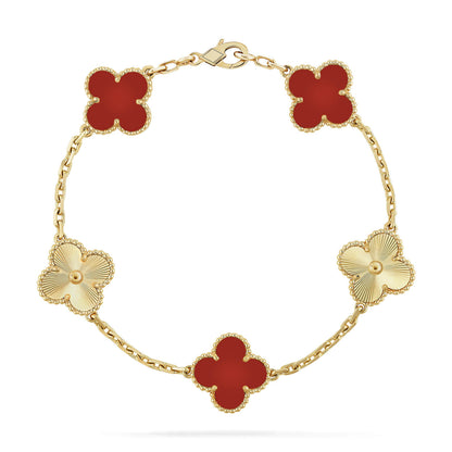 [✨ROSE✨]CLOVER  5 MOTIFS CARNELIAN GOLD BRACELET