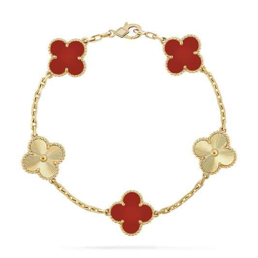 [✨ROSE✨]CLOVER  5 MOTIFS CARNELIAN GOLD BRACELET