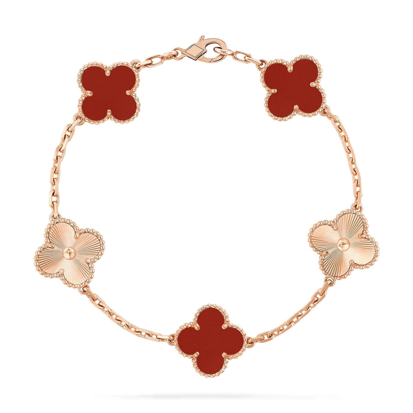 [✨ROSE✨]CLOVER  5 MOTIFS CARNELIAN GOLD BRACELET
