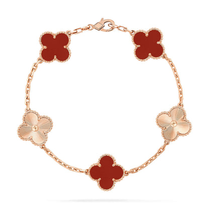 [✨ROSE✨]CLOVER  5 MOTIFS CARNELIAN GOLD BRACELET