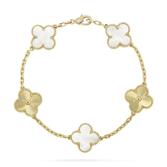 [✨ROSE✨]CLOVER BRACELET 5 MOTIF WHITE MOP PINK GOLD