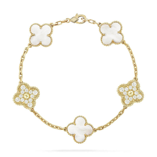 [✨ROSE✨]CLOVER BRACELET 5 MOTIF WHITE MOP DIAMOND