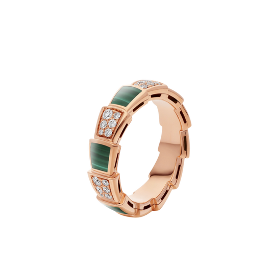 [✨ROSE✨]SERPENTI RING PINK GOLD MALACHITE DIAMOND PAVED 4MM