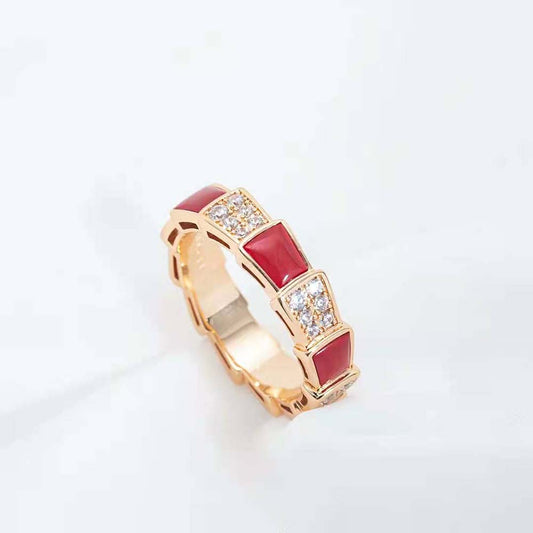 [✨ROSE✨]SERPENTI RING PINK GOLD CARNELIAN DIAMOND PAVED 4MM