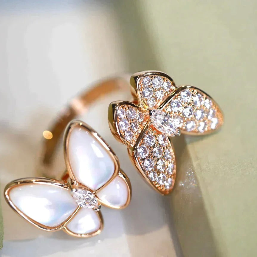 [✨ROSE✨]TWIN BUTTERFLY DIAMOND MOP RING