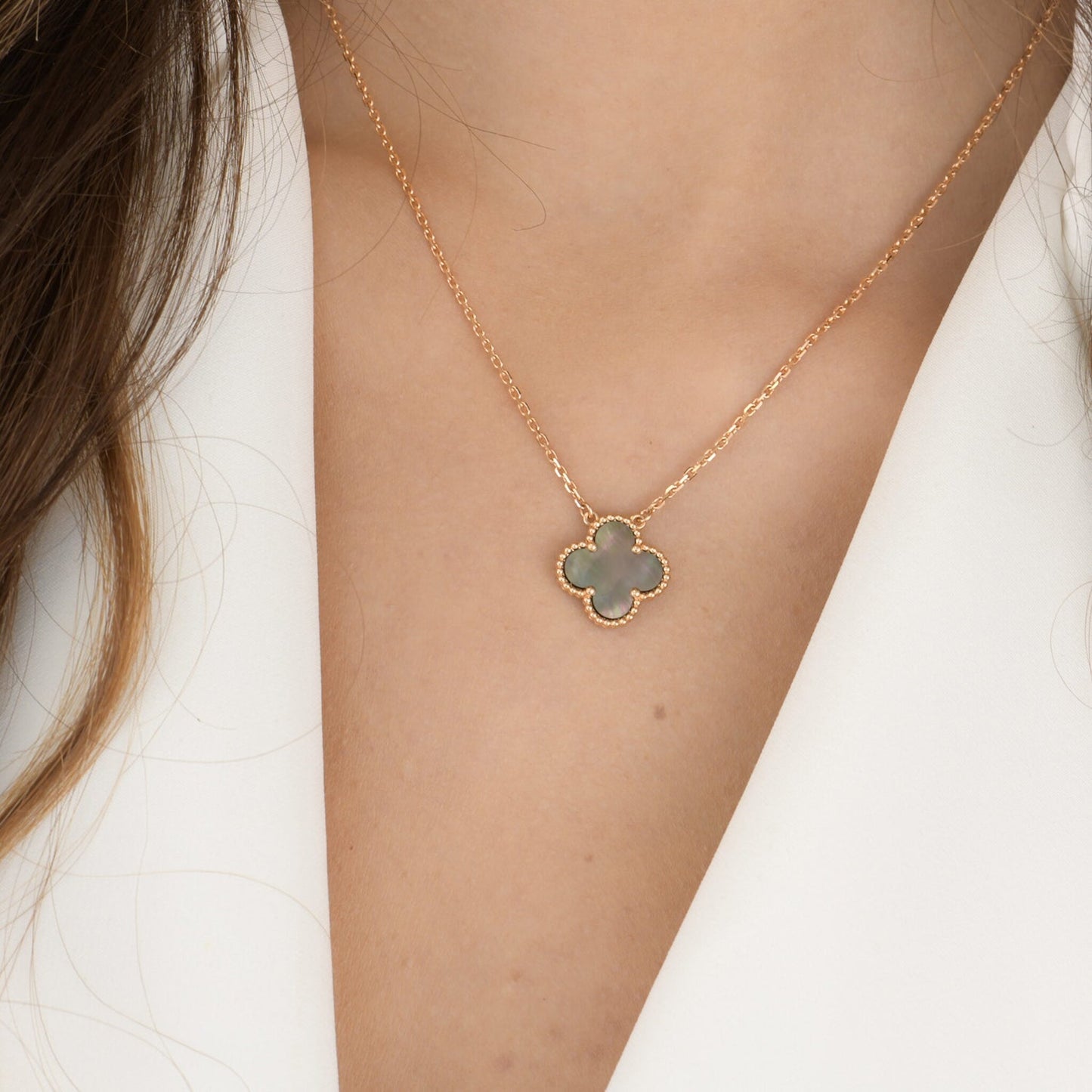 [✨ROSE✨]CLOVER 15MM  GRAY MOTHER OF PEARL NECKLACE