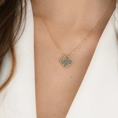 [✨ROSE✨]CLOVER 15MM  GRAY MOTHER OF PEARL NECKLACE
