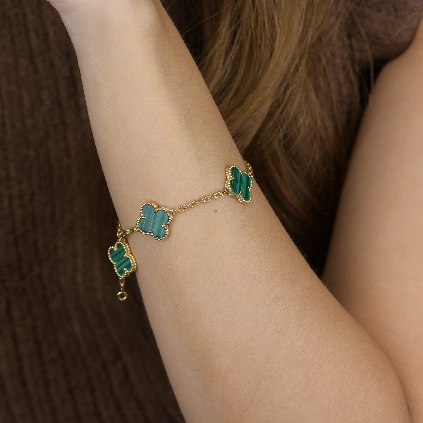[✨ROSE✨]CLOVER 5 MOTIFS MALACHITE BRACELET
