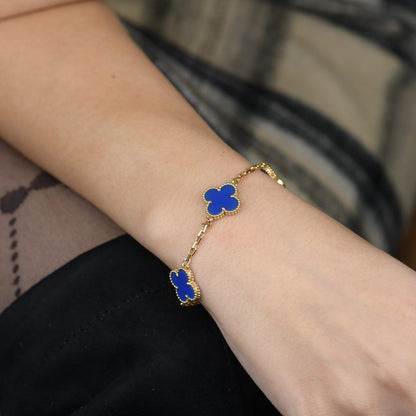 [✨ROSE✨]CLOVER 5 MOTIFS BLUE AGATE BRACELET