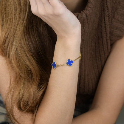 [✨ROSE✨]CLOVER 5 MOTIFS BLUE AGATE BRACELET