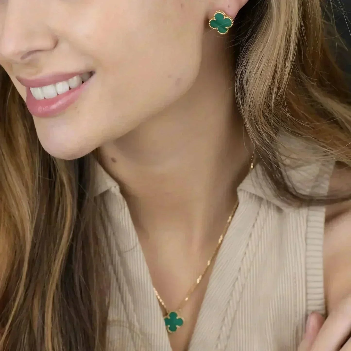 [✨ROSE✨]CLOVER MINI 9.5MM MALACHITE  EARRINGS