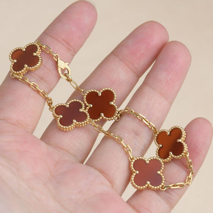 [✨ROSE✨]CLOVER 5 MOTIFS RED AGATE  BRACELET