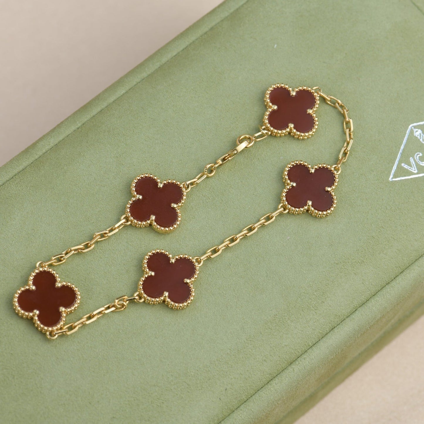 [✨ROSE✨]CLOVER 5 MOTIFS RED AGATE  BRACELET