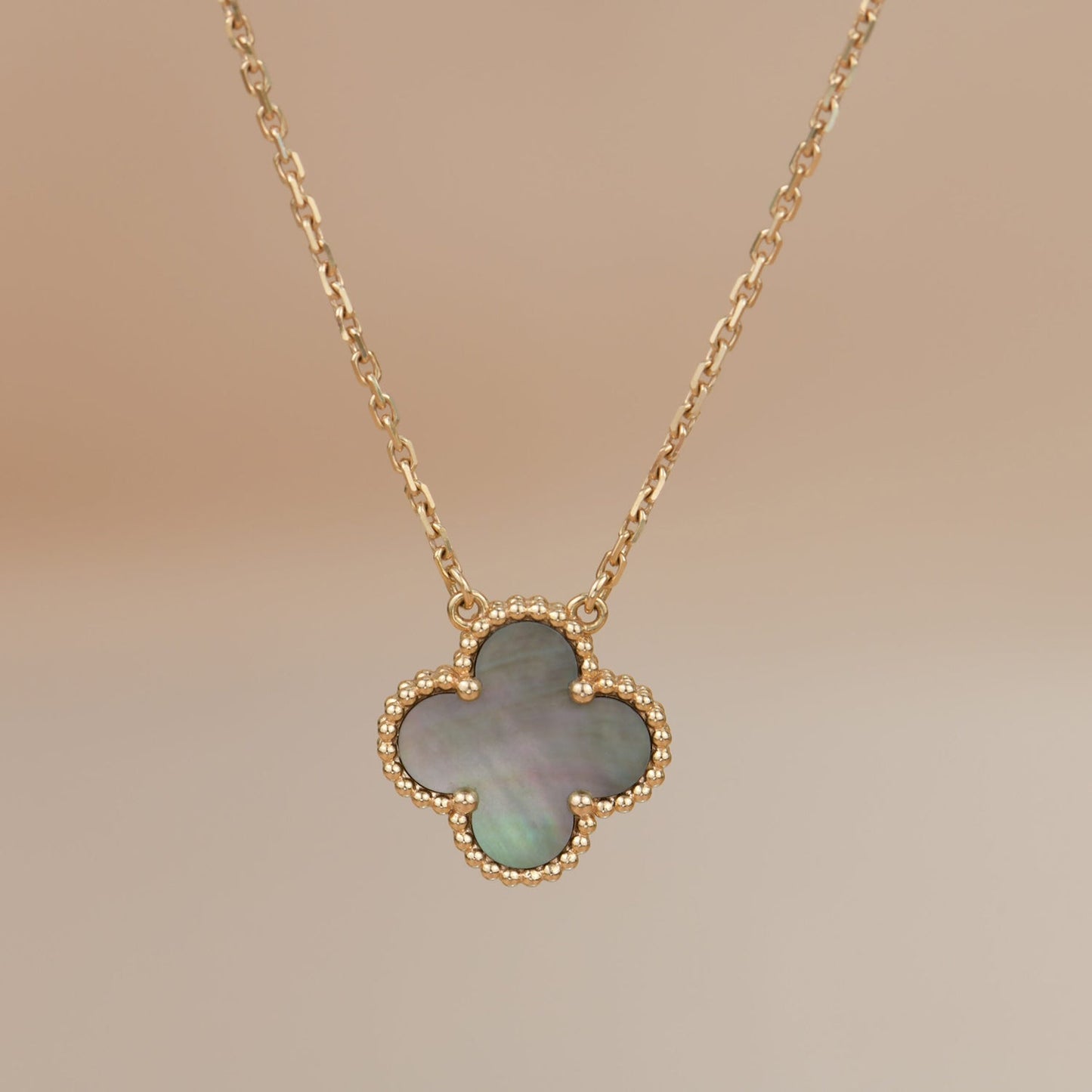 [✨ROSE✨]CLOVER 15MM  GRAY MOTHER OF PEARL NECKLACE