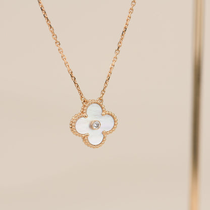 [✨ROSE✨]CLOVER 15MM DIAMOND WHITE FRITILLARIA NECKLACE