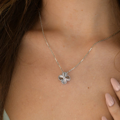 [✨ROSE✨]CLOVER  15MM DIAMOND LASER NECKLACE SILVER