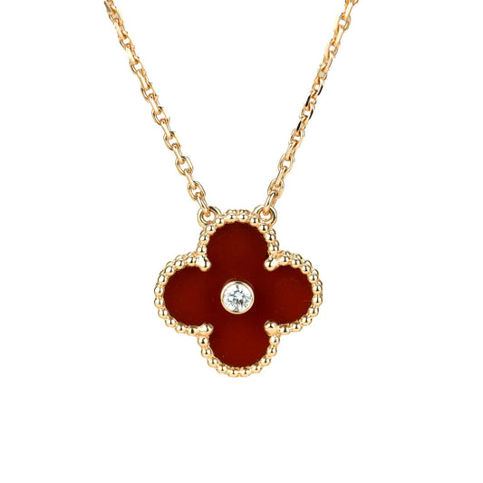[✨ROSE✨]CLOVER 15MM DIAMOND CARNELIAN NECKLACE