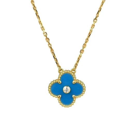 [✨ROSE✨]CLOVER 15MM DIAMOND AND BLUE AGATE NECKLACE