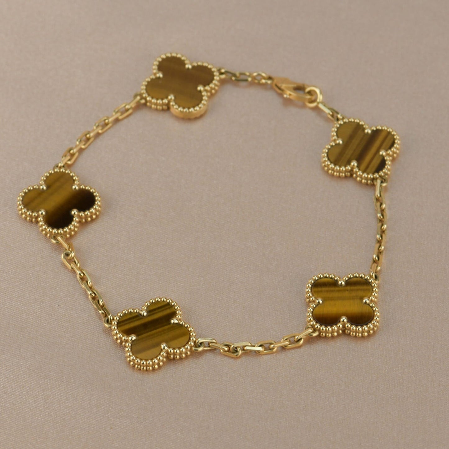 [✨ROSE✨]CLOVER  5 MOTIFS TIGER EYE BRACELET
