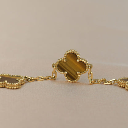[✨ROSE✨]CLOVER  5 MOTIFS TIGER EYE BRACELET