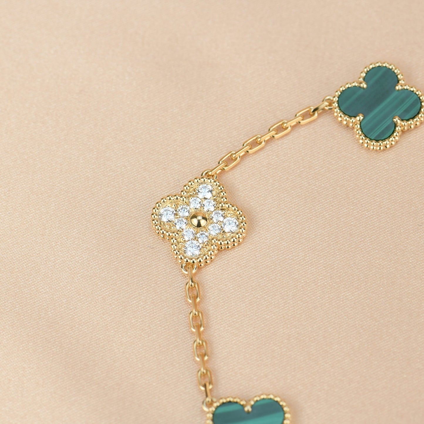 [✨ROSE✨]CLOVER  5 MOTIF MALACHITE DIAMOND BRACELET