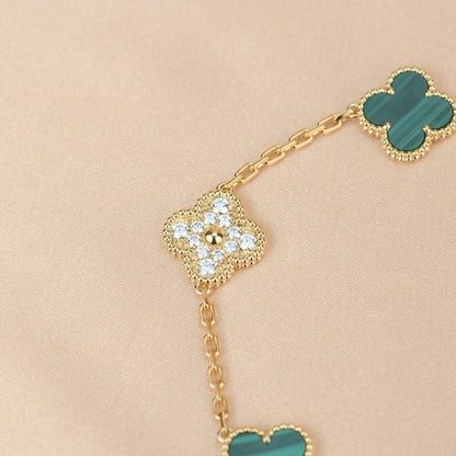 [✨ROSE✨]CLOVER  5 MOTIF MALACHITE DIAMOND BRACELET
