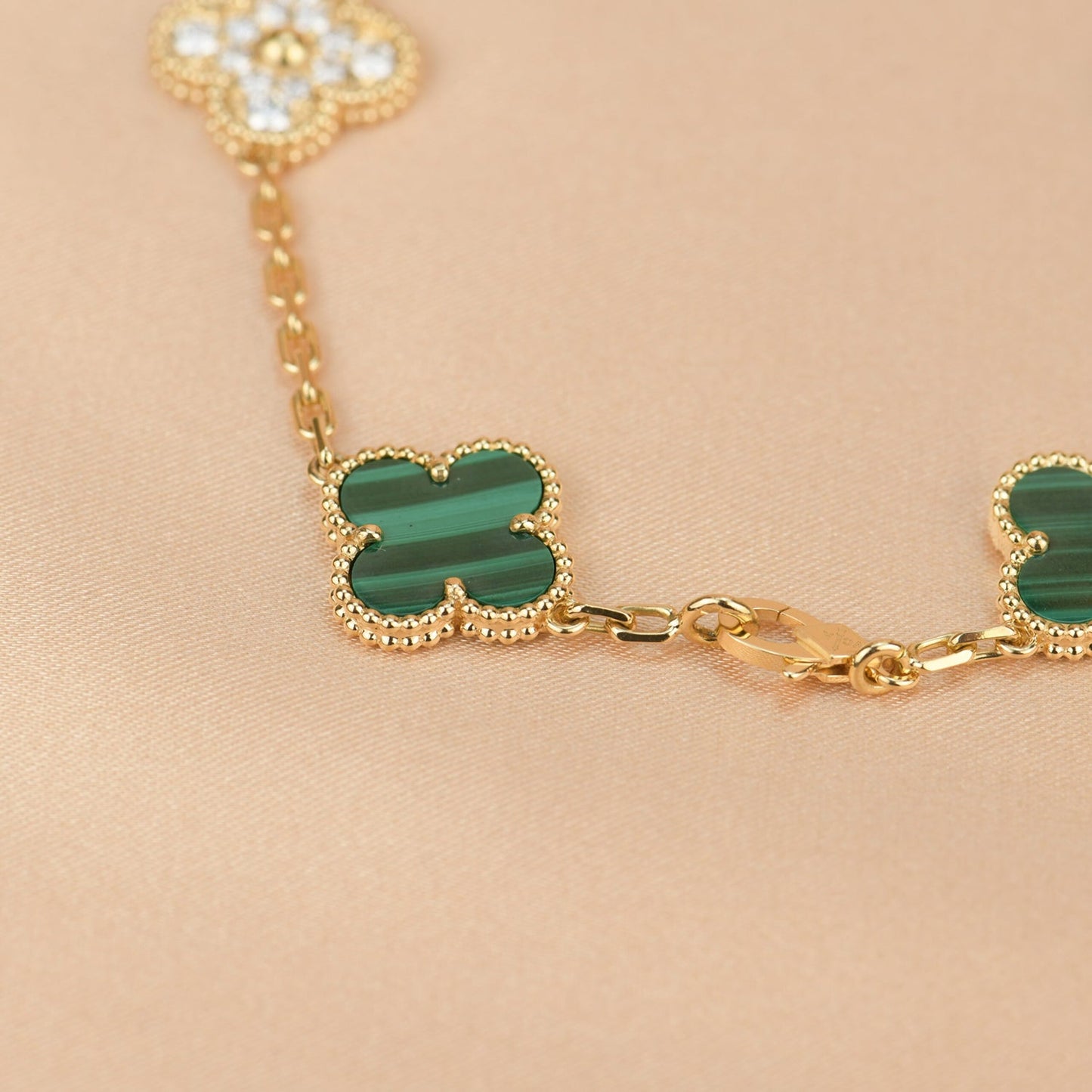 [✨ROSE✨]CLOVER  5 MOTIF MALACHITE DIAMOND BRACELET