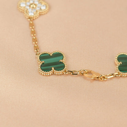 [✨ROSE✨]CLOVER  5 MOTIF MALACHITE DIAMOND BRACELET