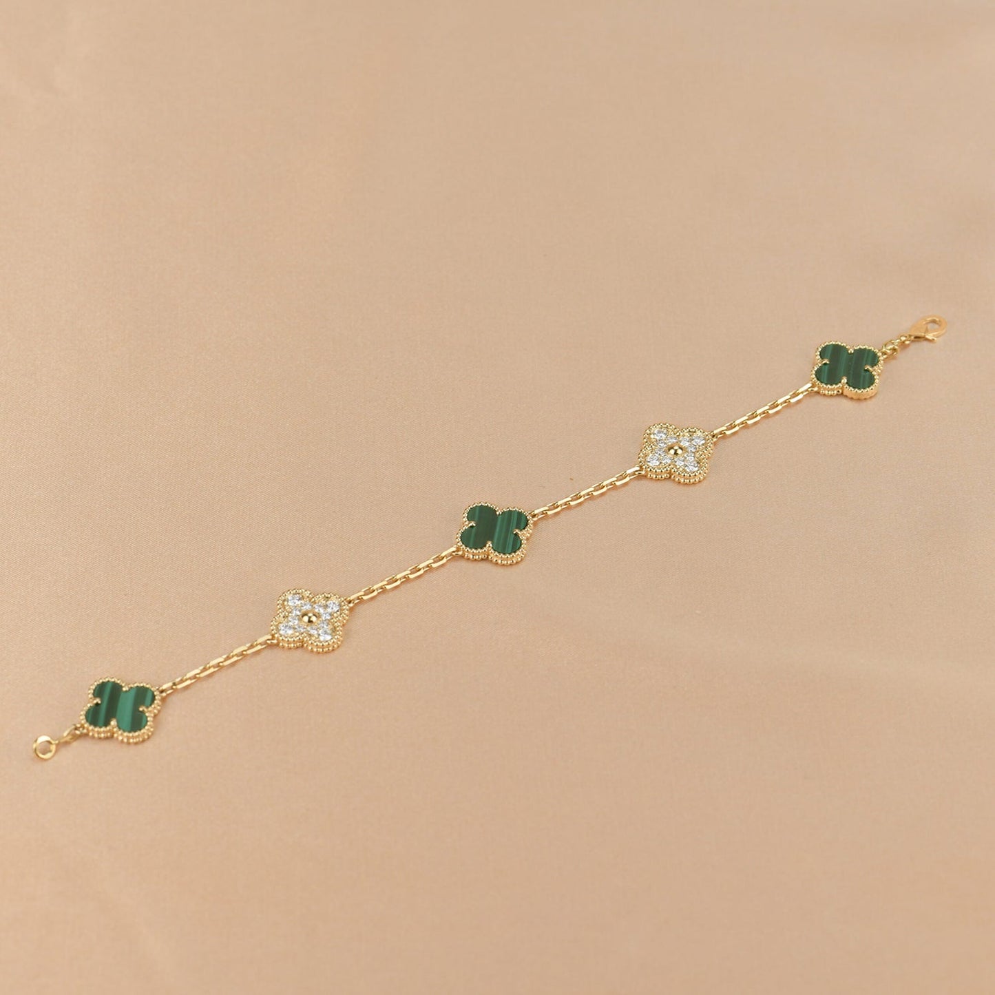 [✨ROSE✨]CLOVER  5 MOTIF MALACHITE DIAMOND BRACELET