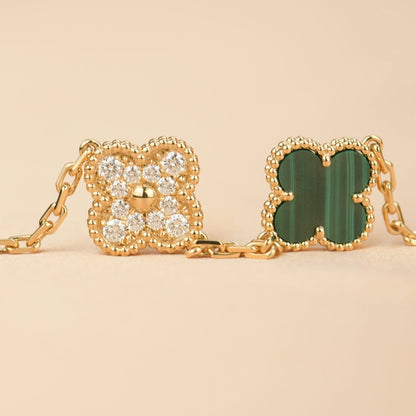 [✨ROSE✨]CLOVER  5 MOTIF MALACHITE DIAMOND BRACELET