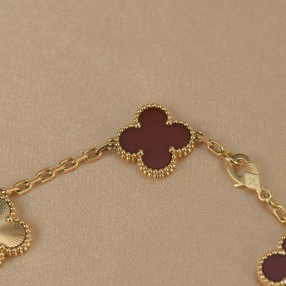 [✨ROSE✨]CLOVER  5 MOTIFS CARNELIAN GOLD BRACELET