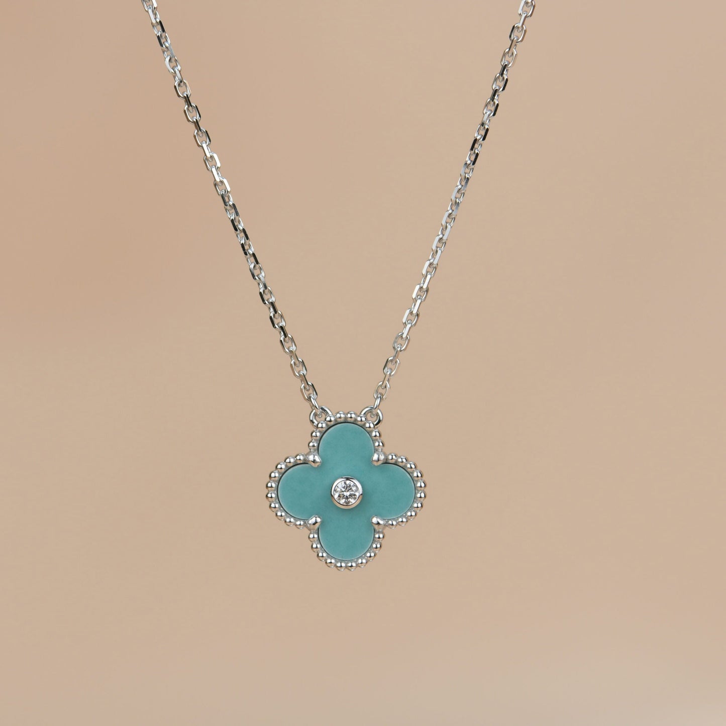 [✨ROSE✨]CLOVER 15MM DIAMOND SVRES PORCELAIN  NECKLACE SILVER