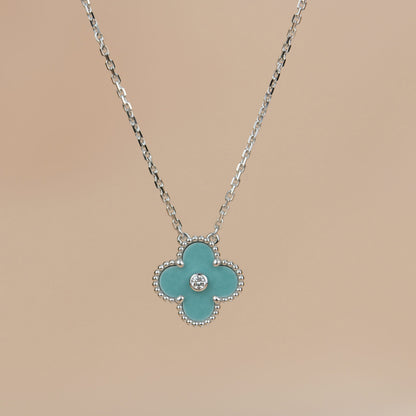 [✨ROSE✨]CLOVER 15MM DIAMOND SVRES PORCELAIN  NECKLACE SILVER