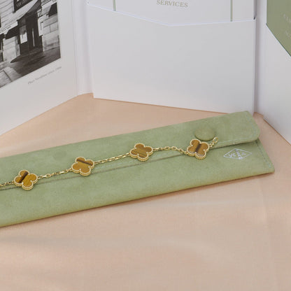 [✨ROSE✨]CLOVER  5 MOTIFS TIGER EYE BRACELET