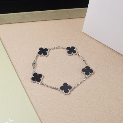 [✨ROSE✨]CLOVER 5 MOTIF ONYXS  BRACELET SILVER