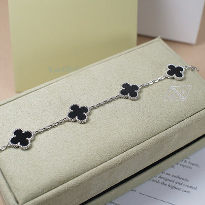 [✨ROSE✨]CLOVER 5 MOTIF ONYXS  BRACELET SILVER