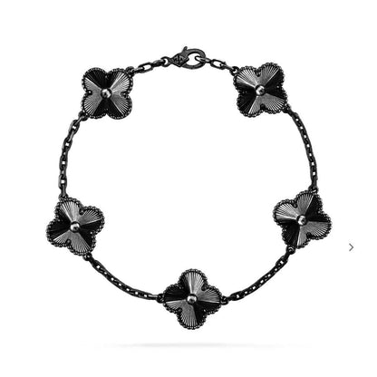[✨ROSE✨]CLOVER 5 MOTIF BLACK BRACELET