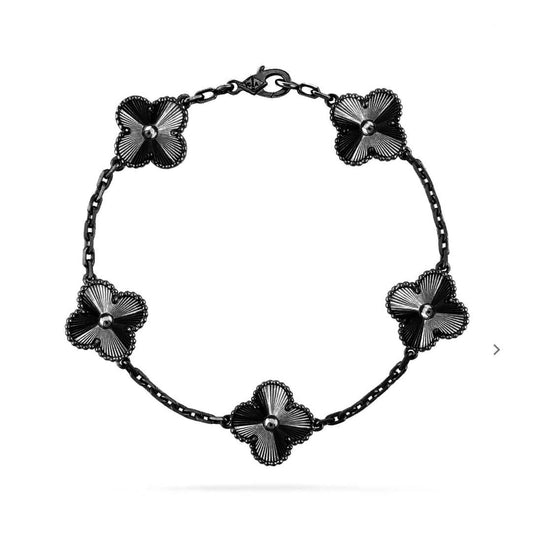 [✨ROSE✨]CLOVER 5 MOTIF BLACK BRACELET