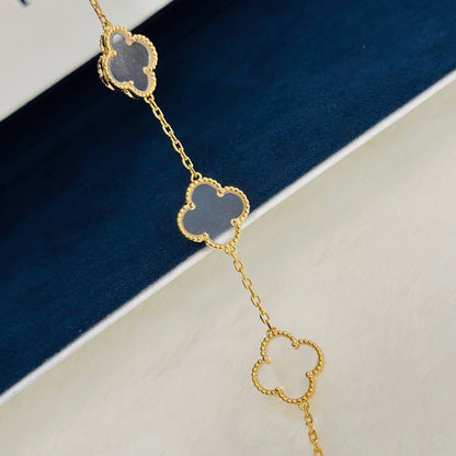 [✨ROSE✨]CLOVER 5 MOTIF ROCK CRYSTAL PINK GOLD BRACELET