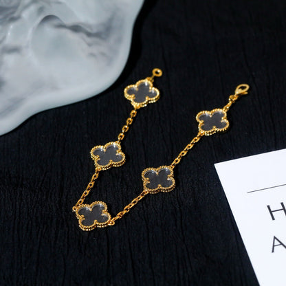 [✨ROSE✨]CLOVER 5 MOTIF ROCK CRYSTAL PINK GOLD BRACELET