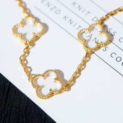 [✨ROSE✨]CLOVER 5 MOTIF ROCK CRYSTAL PINK GOLD BRACELET